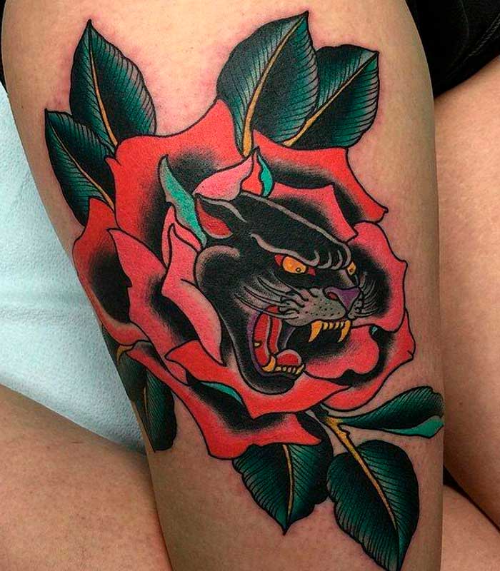 tatuajes de panteras con rosas