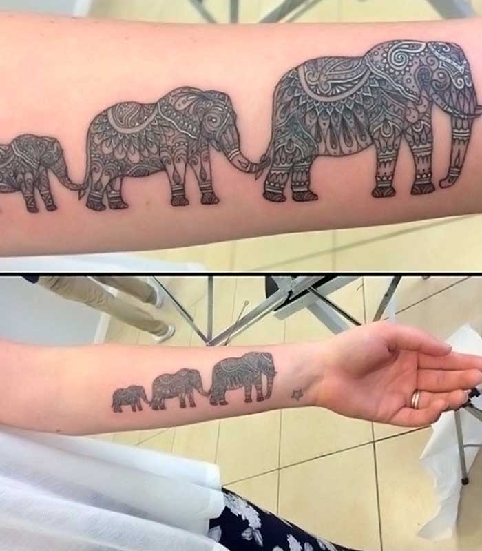 elefantes y su familia tatuajes