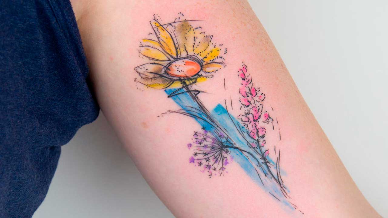 tattoos de girasoles en acuarela