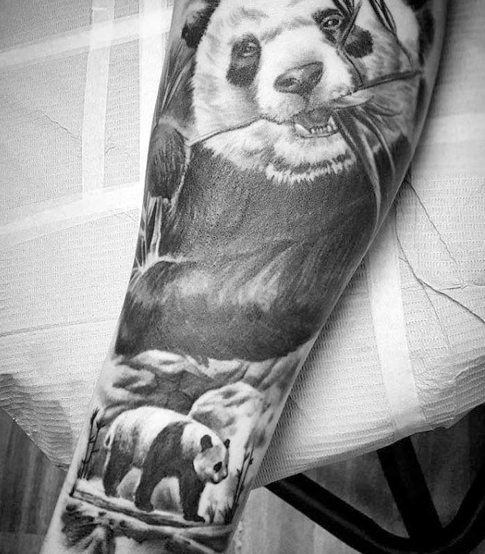 tattoos de osos panda black gray