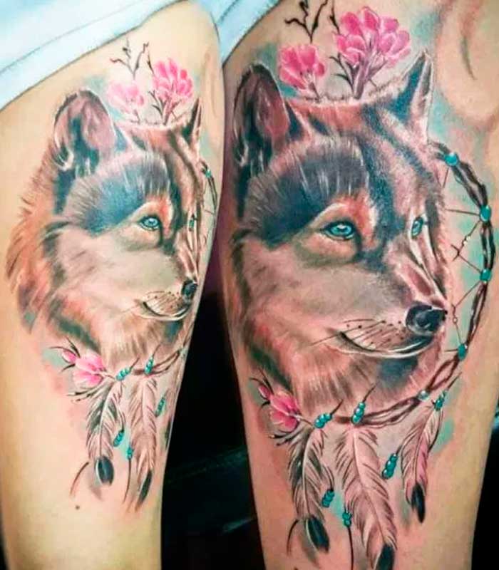 tatuajes de atrapasuenos con lobos
