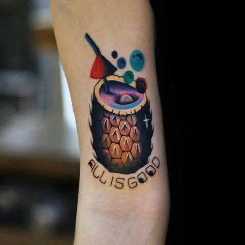 Tatuajes de comidas, bebidas y frutas: 🍔🍍🍷 + 100 imágenes 40 tatuajes de bebidas 24
