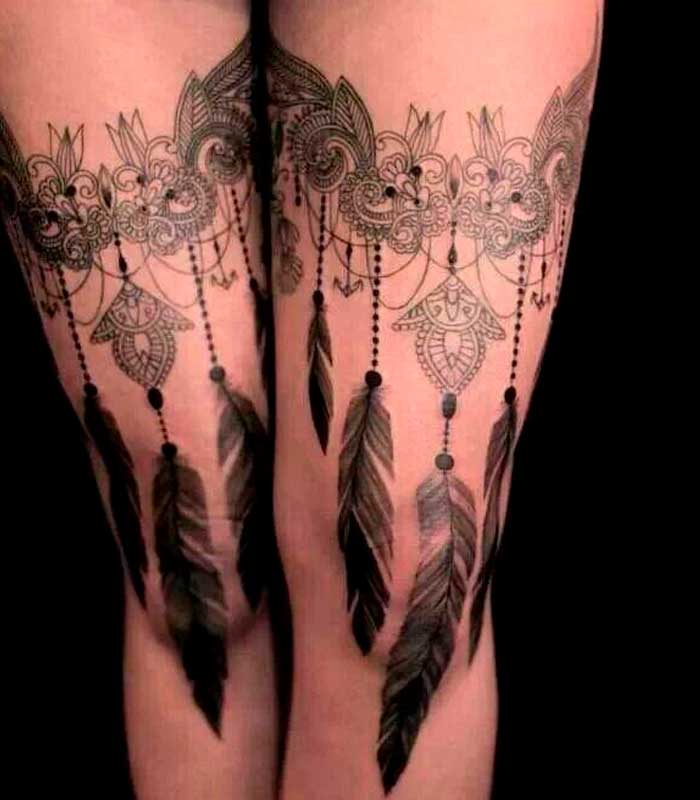 tatuajes de ligueros con atrapasuenos