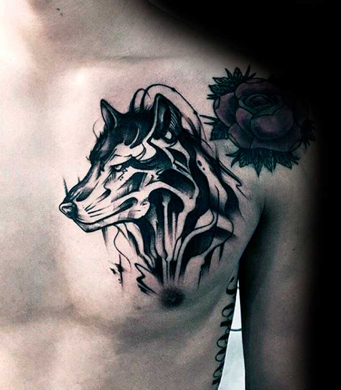 tatuajes de lobos en el pecho
