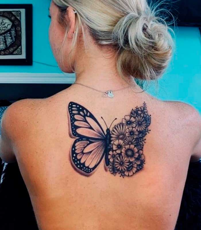 tatuajes de mariposas en la espalda