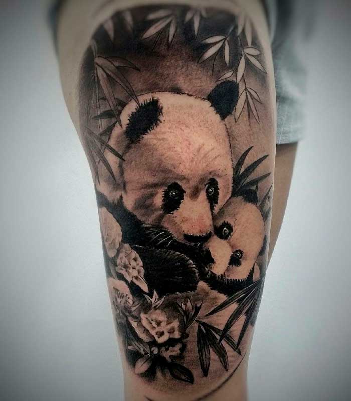 tatuajes de osos panda black gray