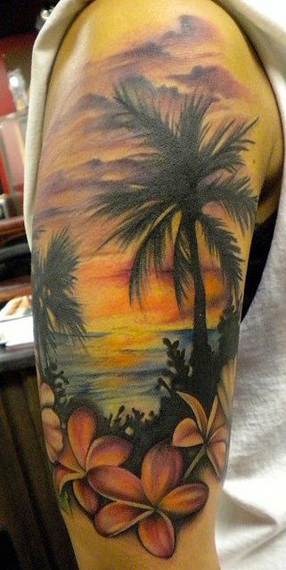 tatuajes de palmeras con paisajes
