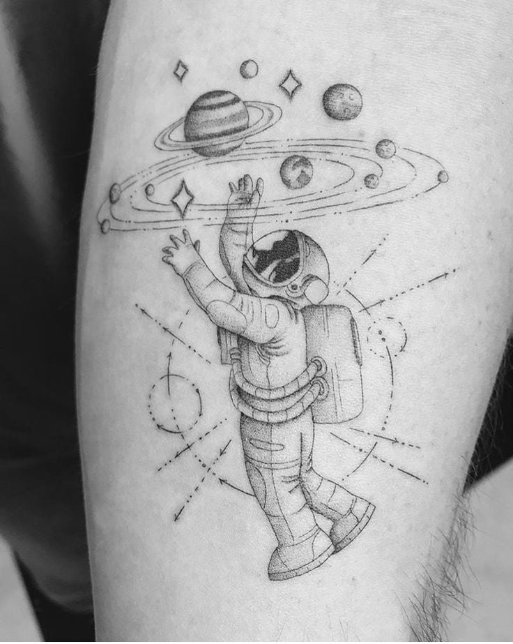 tatuajes de planetas con cohetes naves y astronautras 2