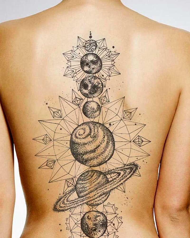 tatuajes de planetas en la espalda
