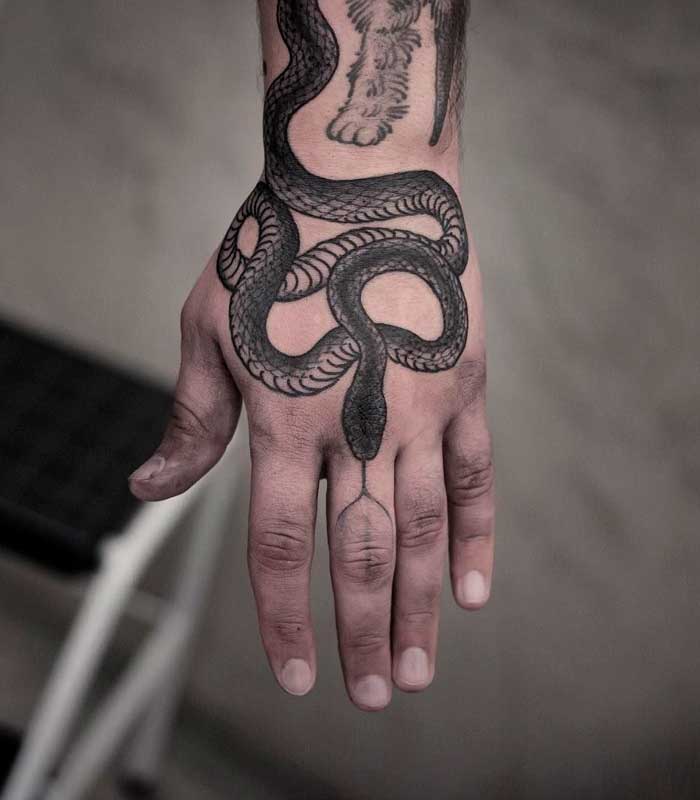 tatuajes de serpiente en la mano