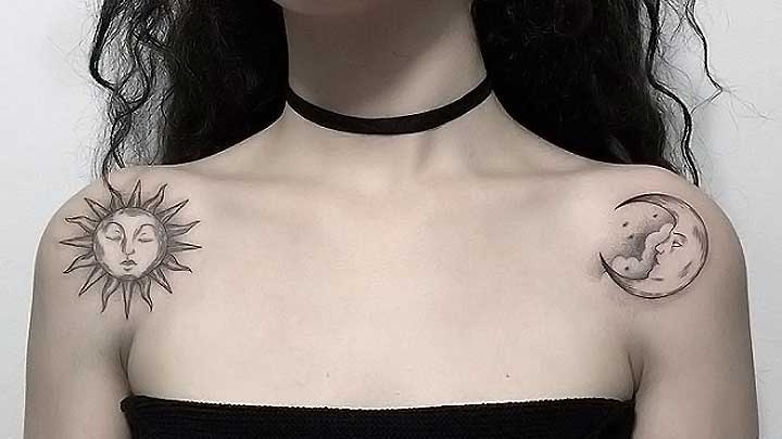 tatuajes de sol y luna en el hombro