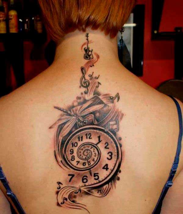 tatuajes grandes reloj para mujeres
