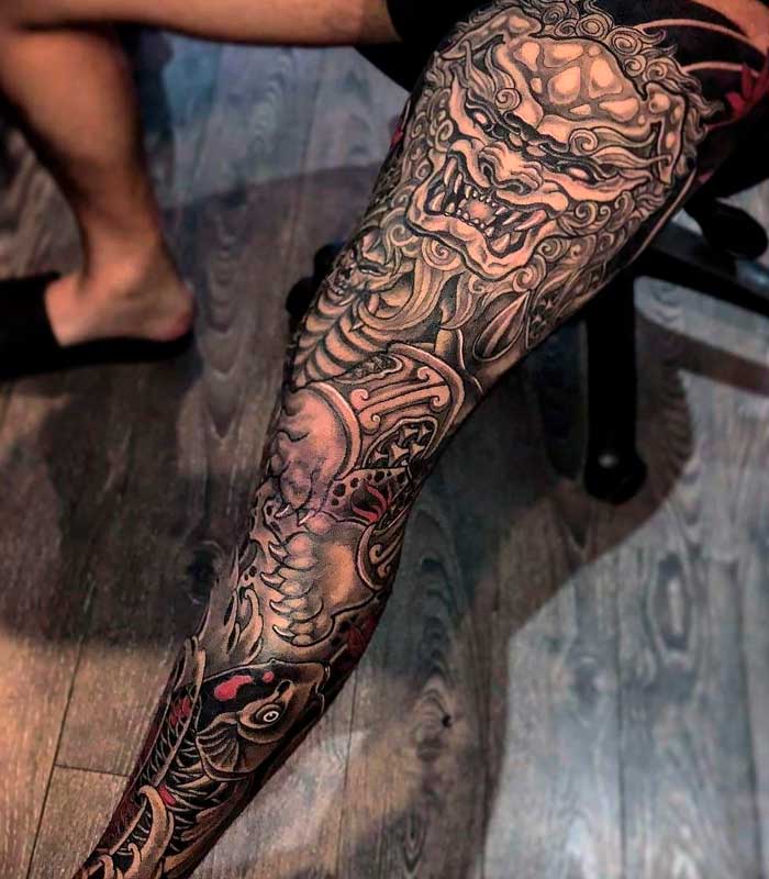 tatuajes japoneses en la pierna