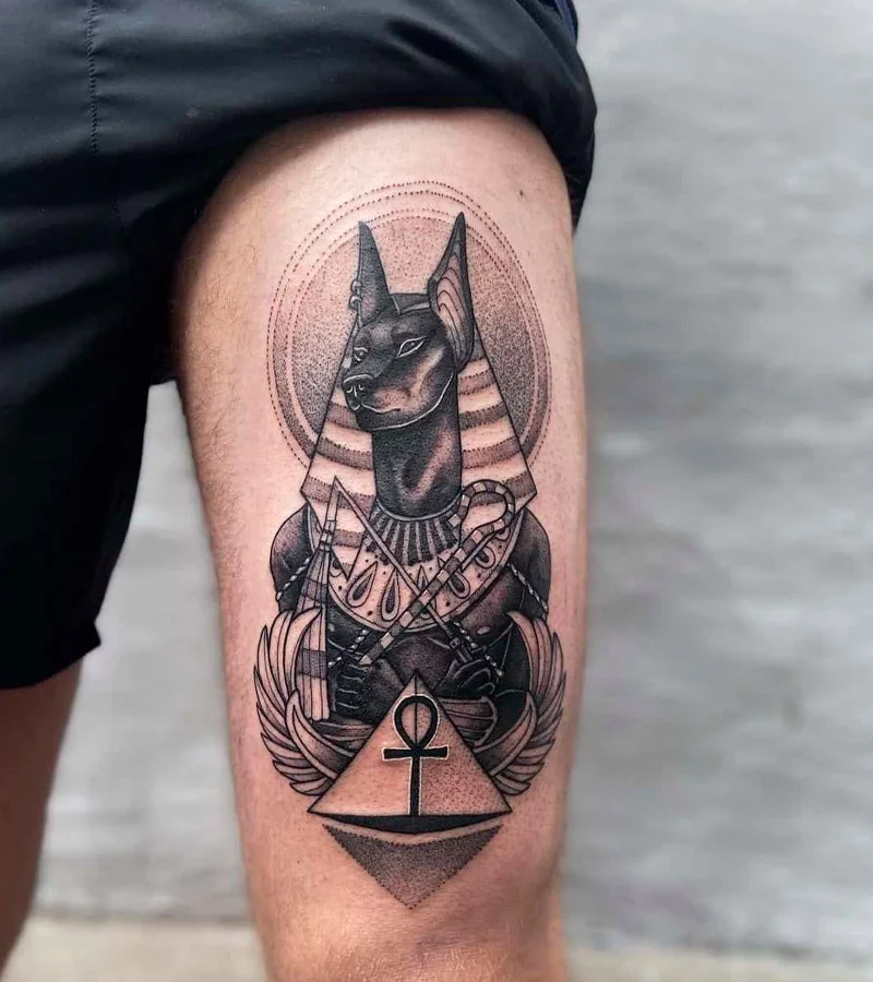 tatuajes de anubis en la pierna 3