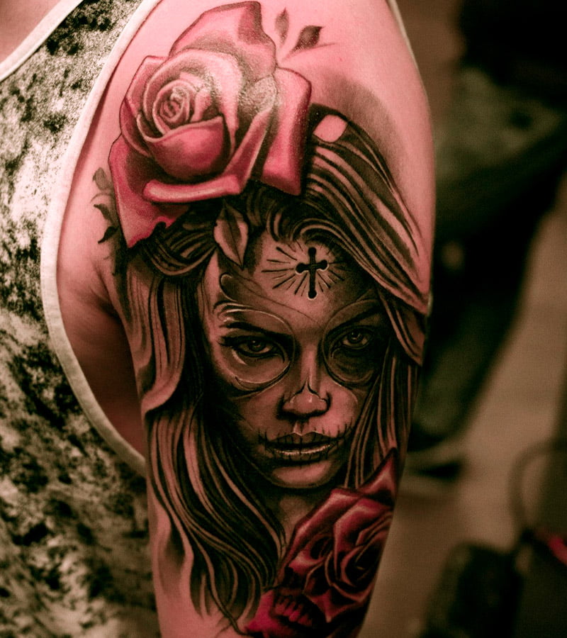 tatuajes de catrinas con rosas 1