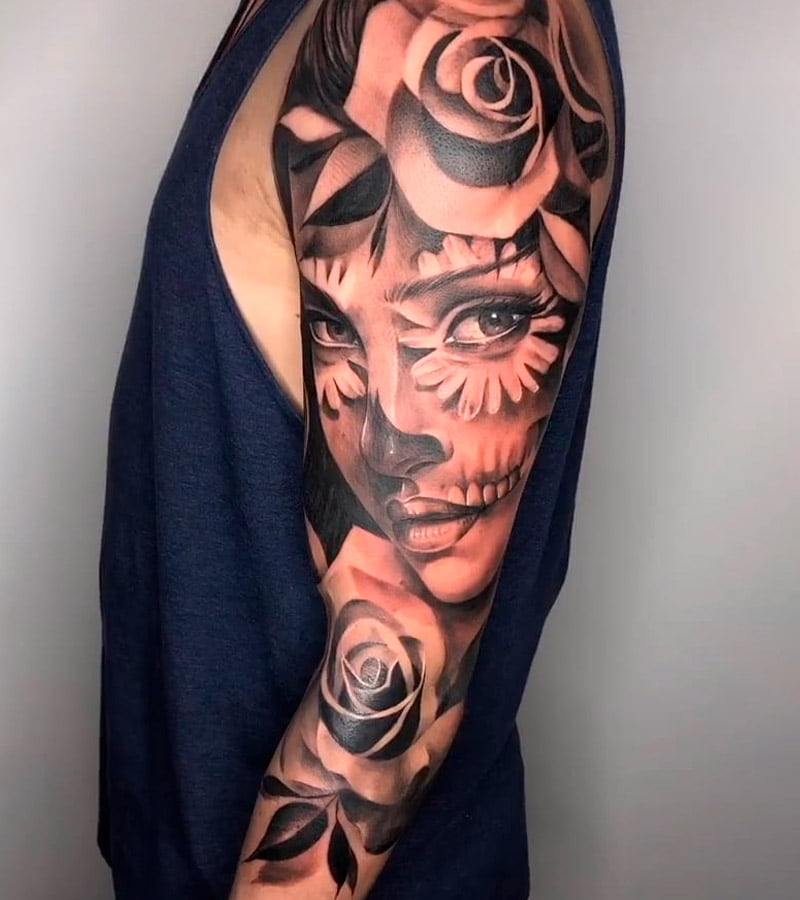 tatuajes de catrinas con rosas 12