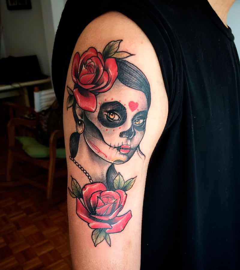 tatuajes de catrinas con rosas 17