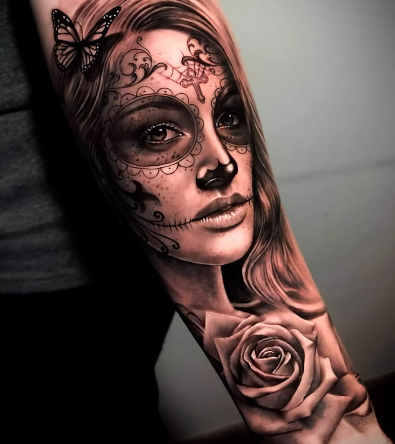 tatuajes de catrinas con rosas 6