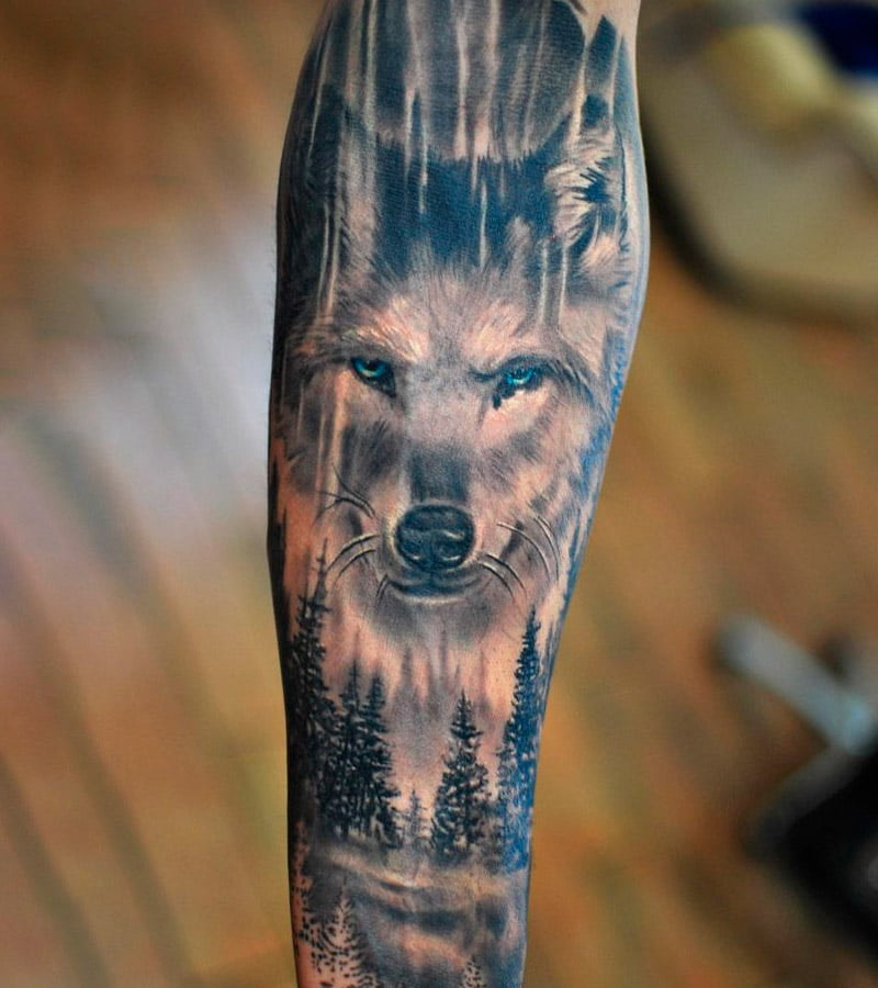 tatuajes de paisajes con lobos 1
