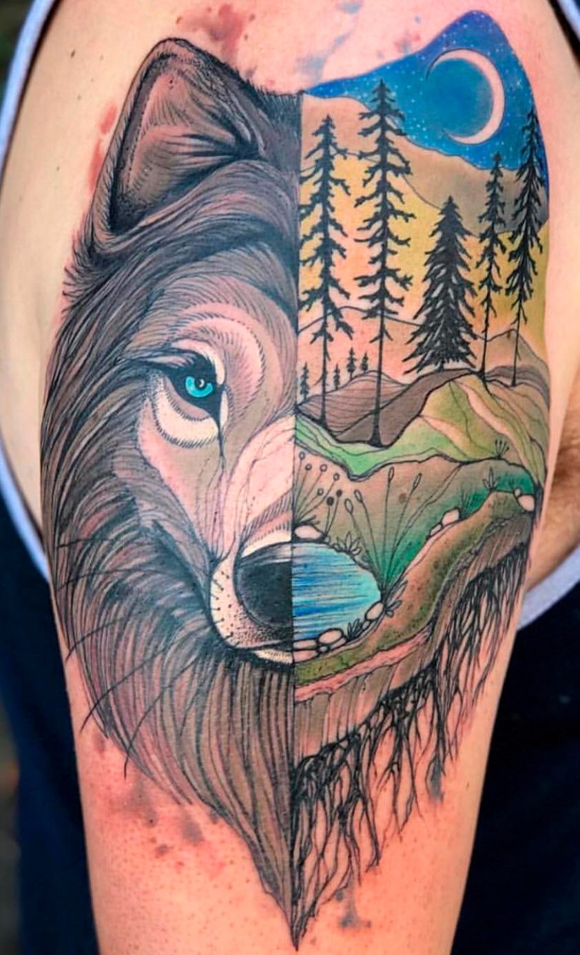 tatuajes de paisajes con lobos 5