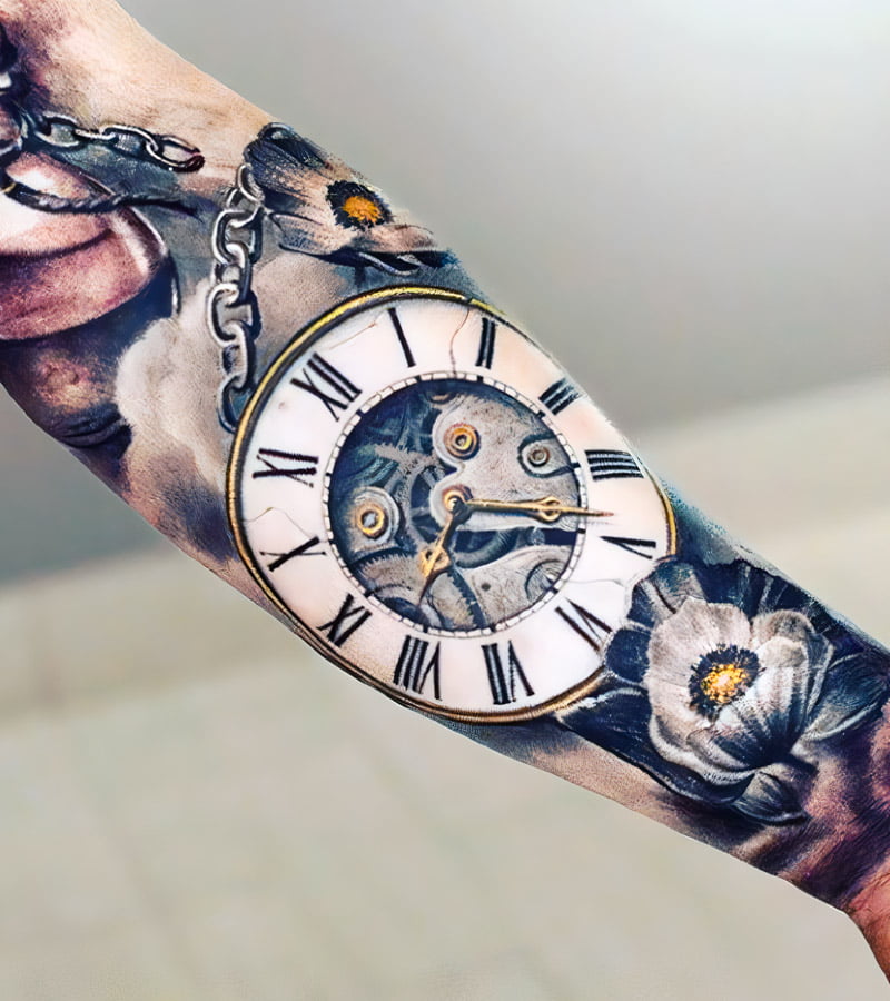 tatuajes de reloj romano 8