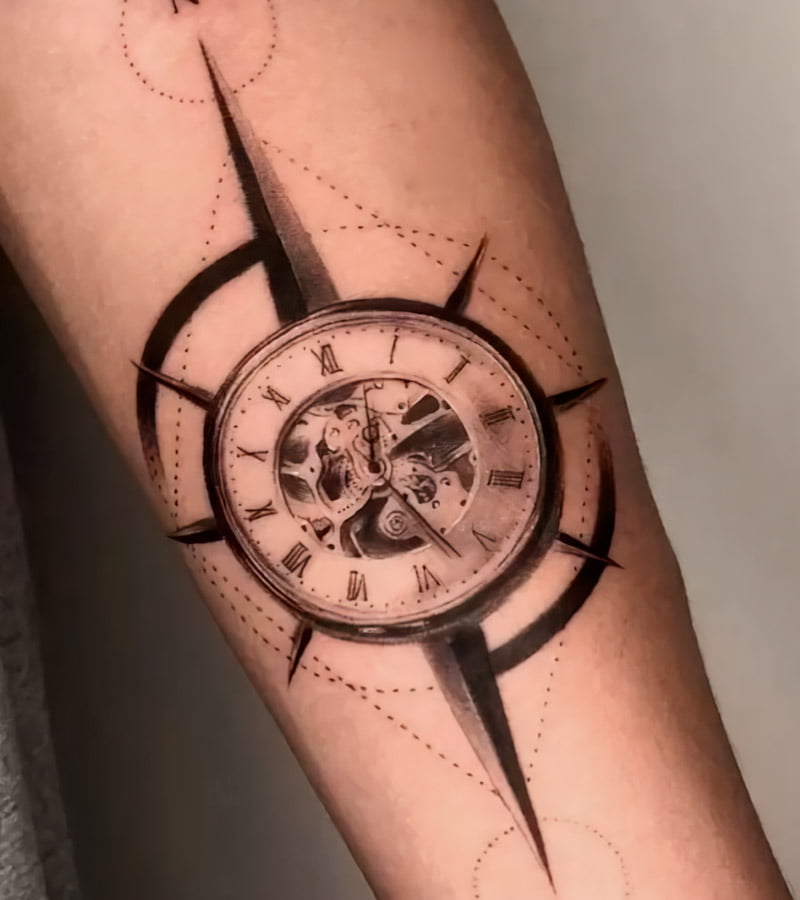 tatuajes de reloj y brujula 8