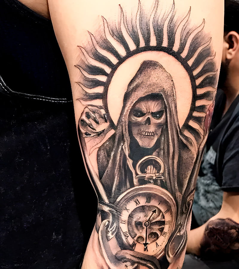 tatuajes de reloj y la santa muerte
