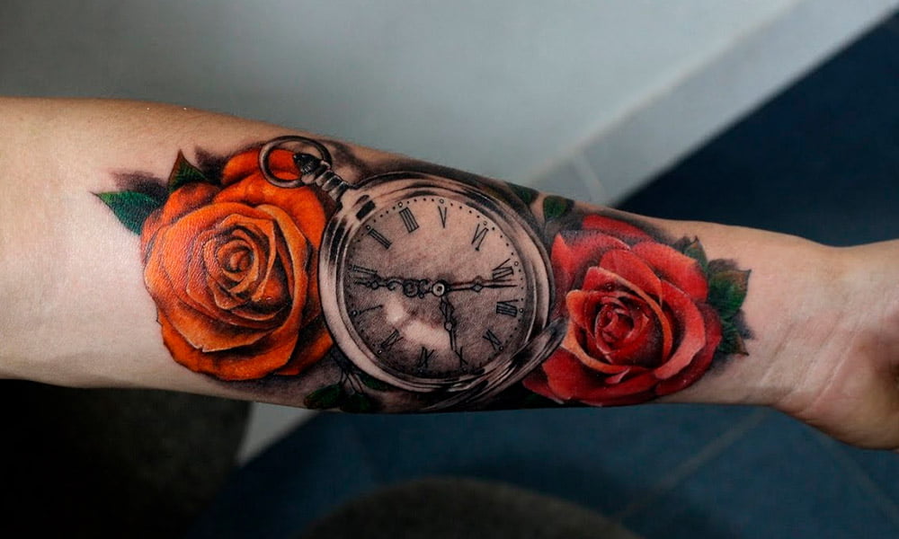 tatuajes de relojes con rosas 1