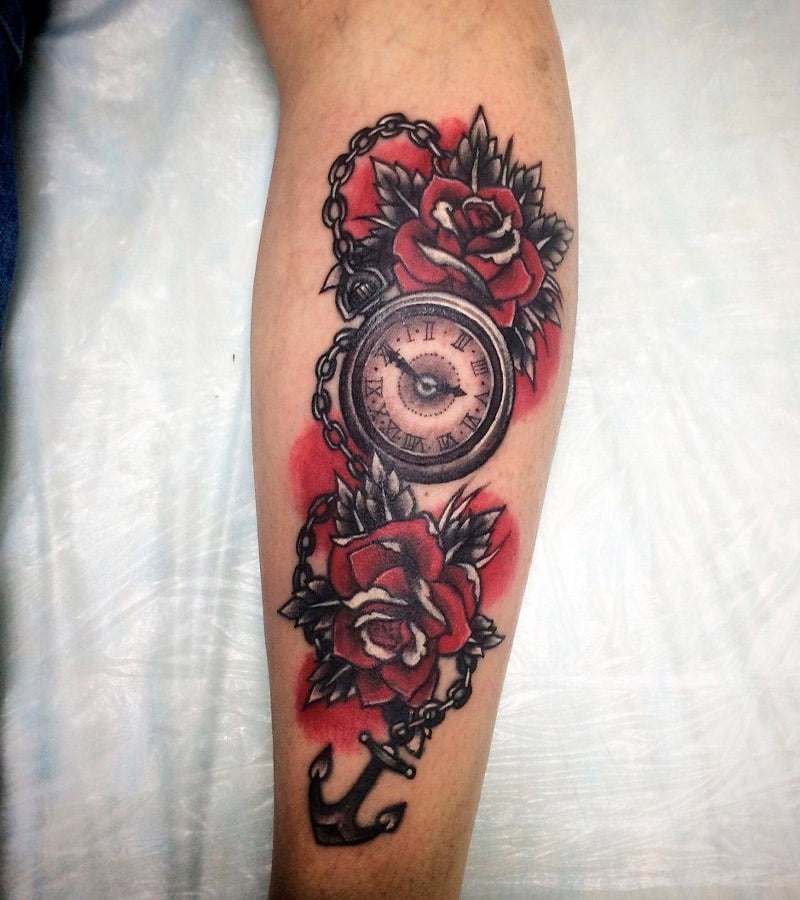 tatuajes de relojes con rosas 12