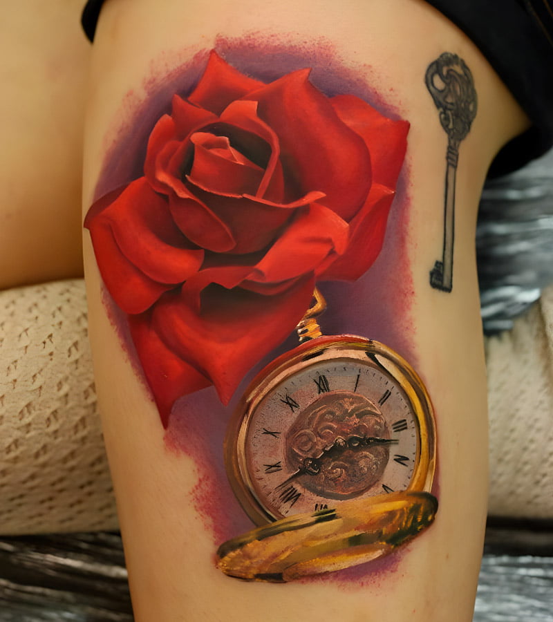 tatuajes de relojes con rosas 14