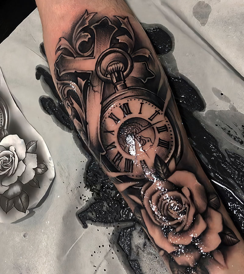 tatuajes de relojes con rosas 2