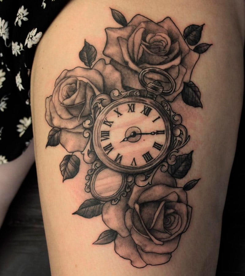 tatuajes de relojes con rosas 4