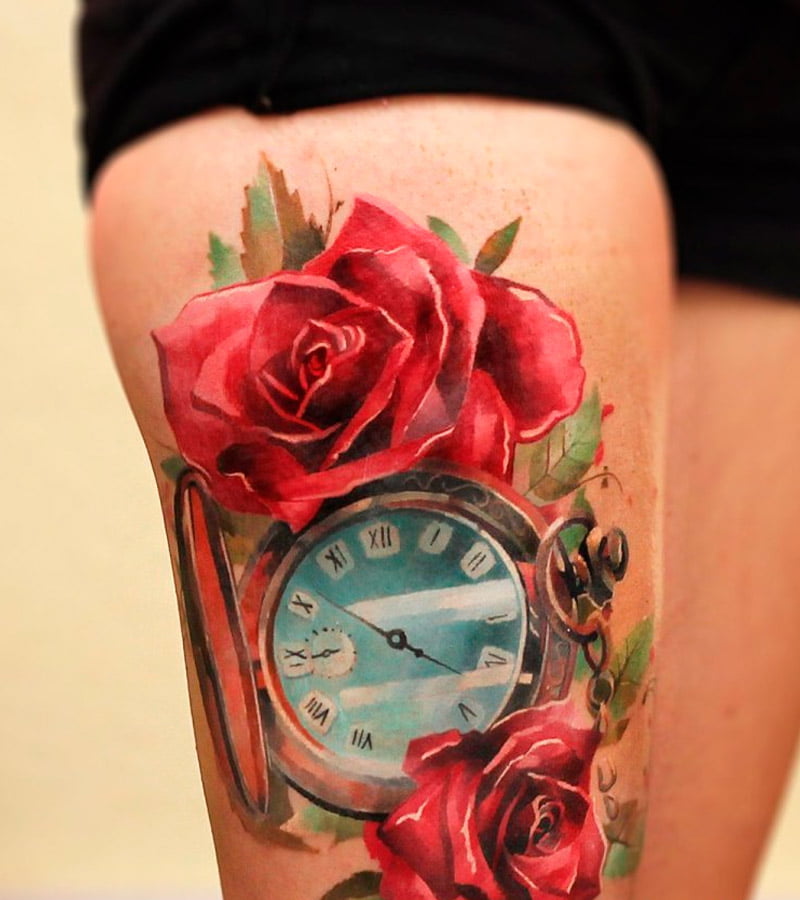 tatuajes de relojes con rosas 5