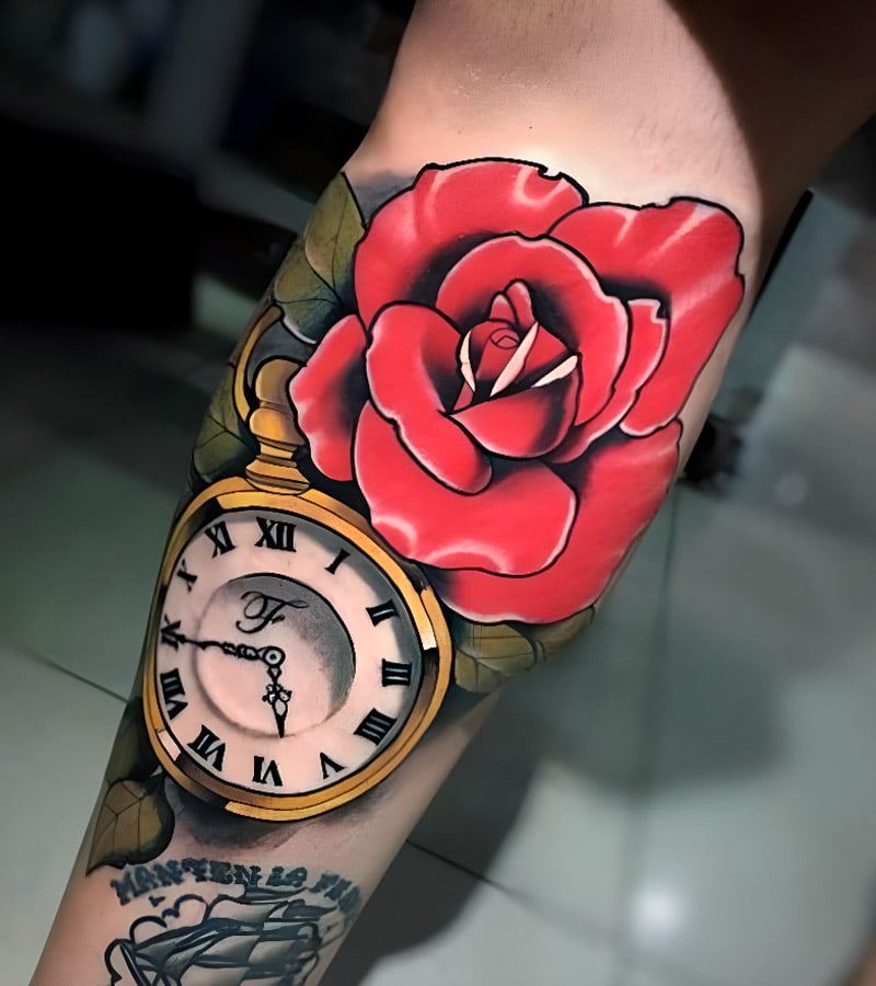 tatuajes de relojes con rosas 6