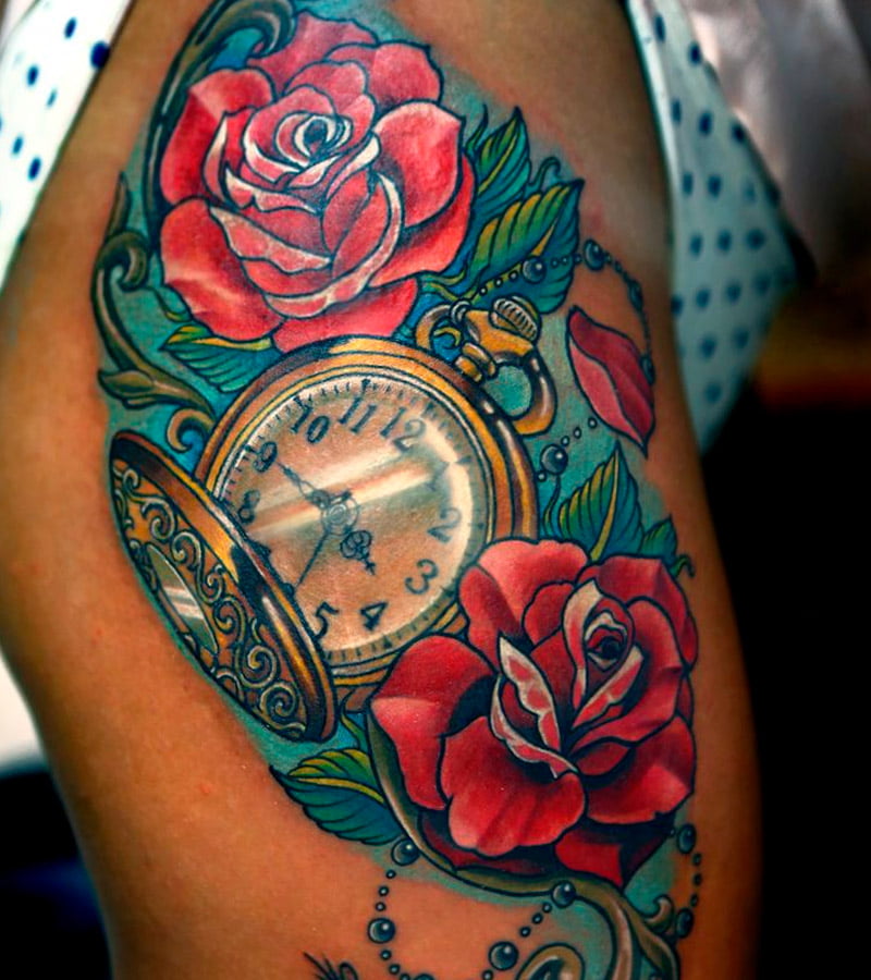 tatuajes de relojes con rosas 8