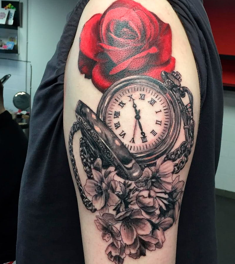tatuajes de relojes con rosas 9