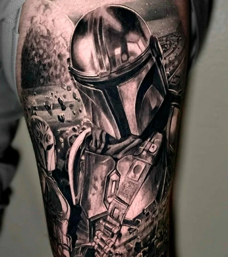 +150 Tatuajes de Star Wars: Significado y mejores diseños e imágenes 115 tatuajes de the mandalorian de star wars 4