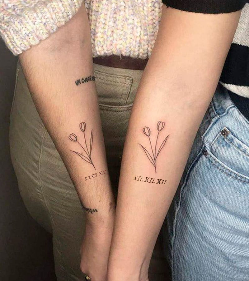 tatuajes de tulipanes para parejas 3 con fecha especial