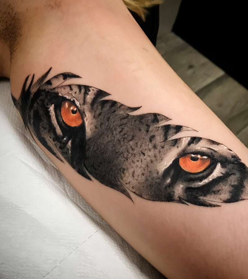 tatuajes de ojos de tigre en forma de pluma 5